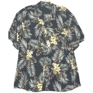 Hisdern Tropical Floral Button Down Mens Black Palm‎ Leaf Short Sleeve Beach 3XL